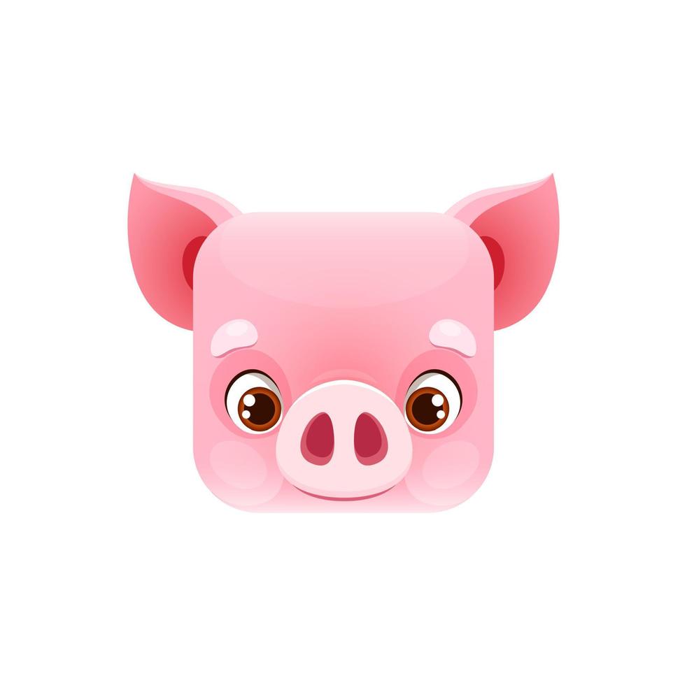 Cartoon pig kawaii square animal face, cute piglet vector