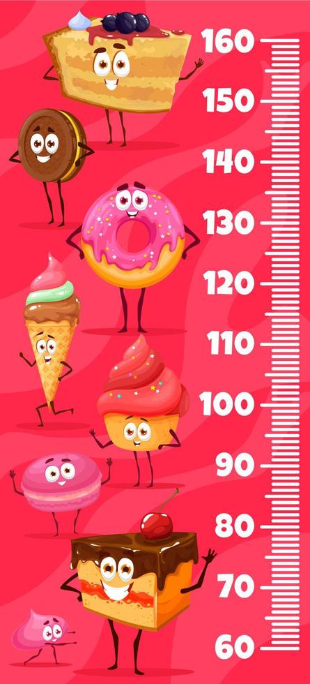 Kids height ruler cartoon sweet dessert characters vector