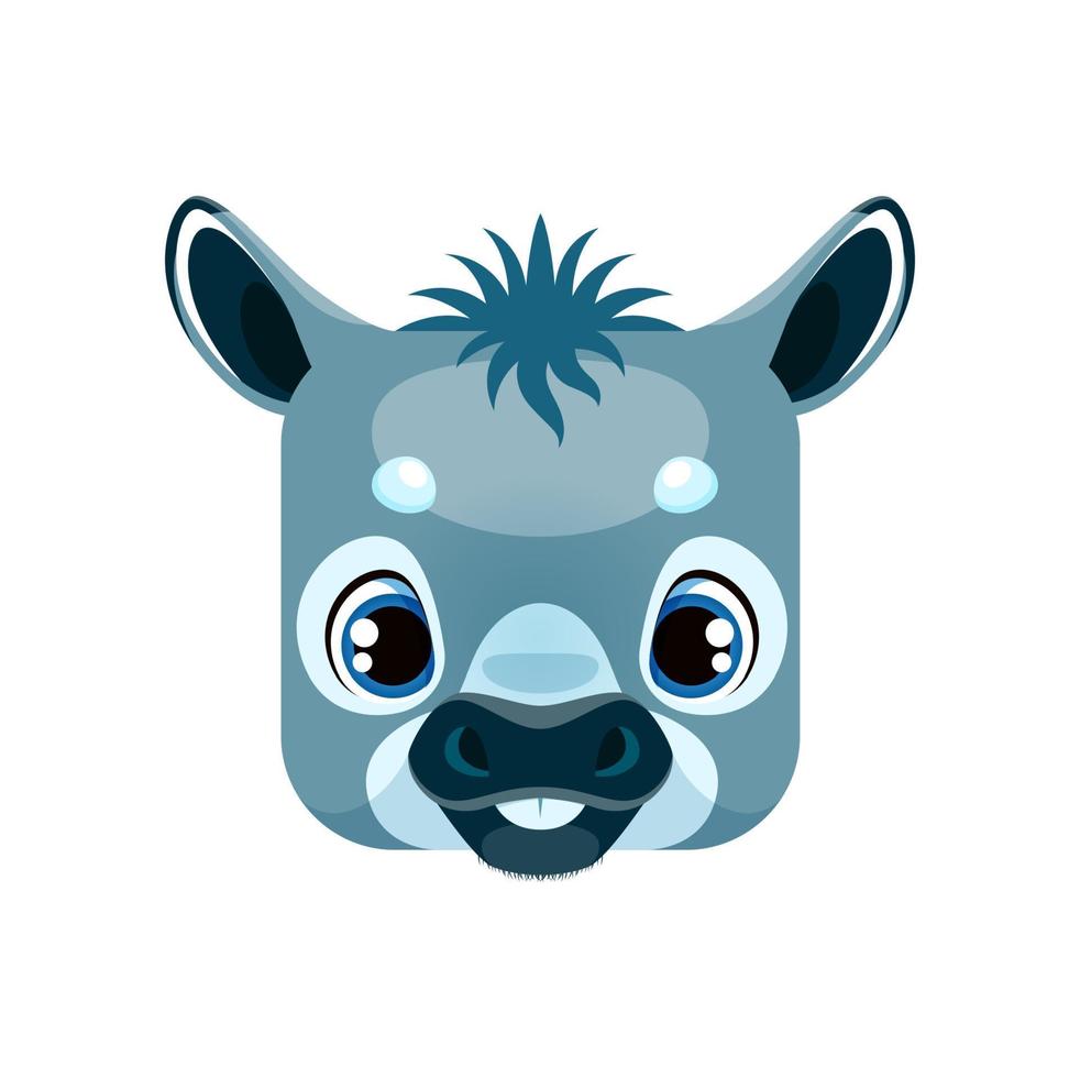 Cute donkey cartoon square animal face, neddy vector
