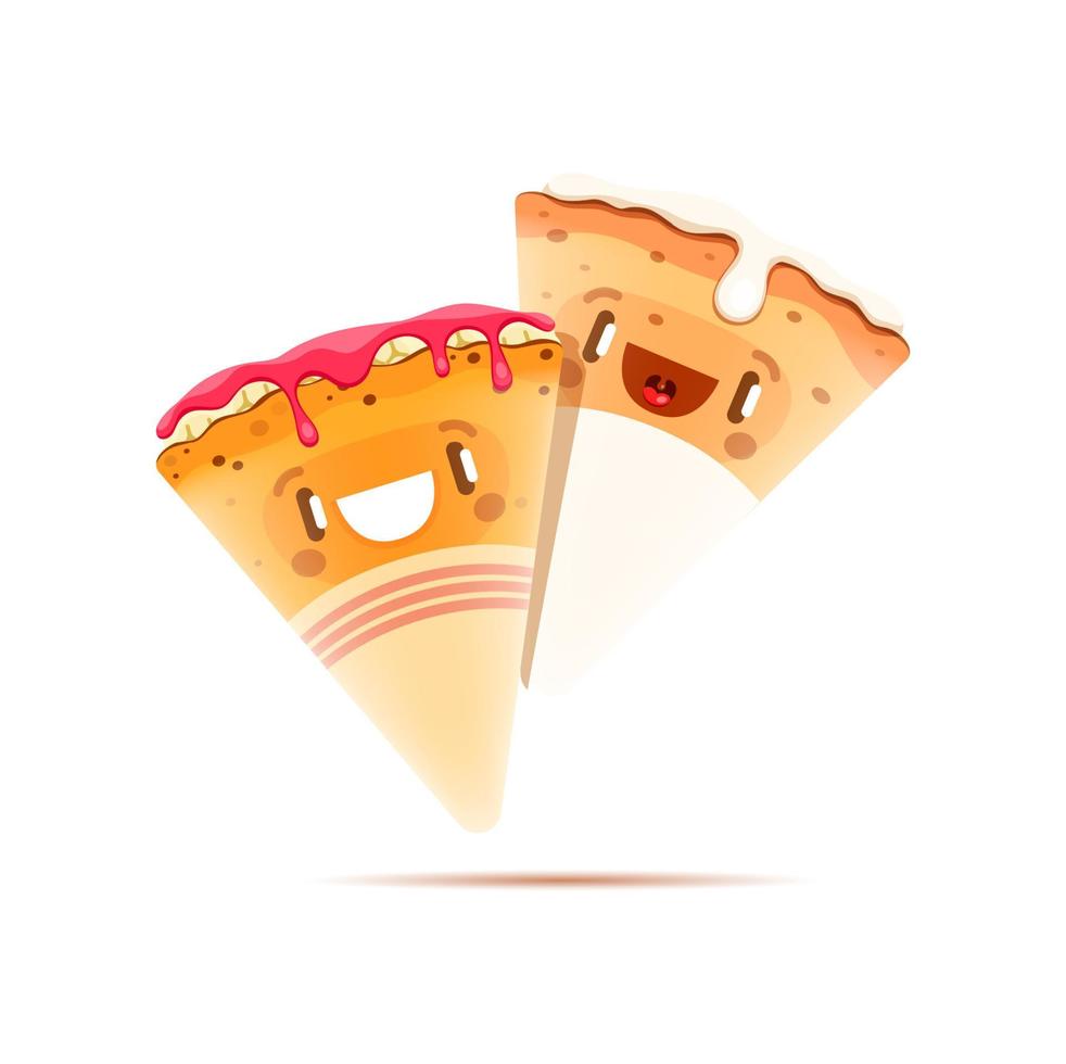 Cartoon crepe characters, dessert food face emoji vector