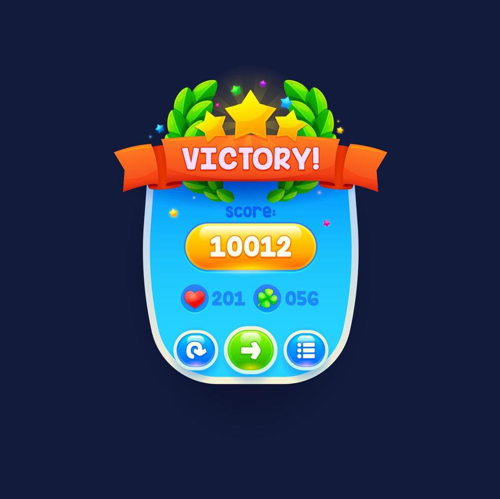 Game victory banner or popup window, vector icon