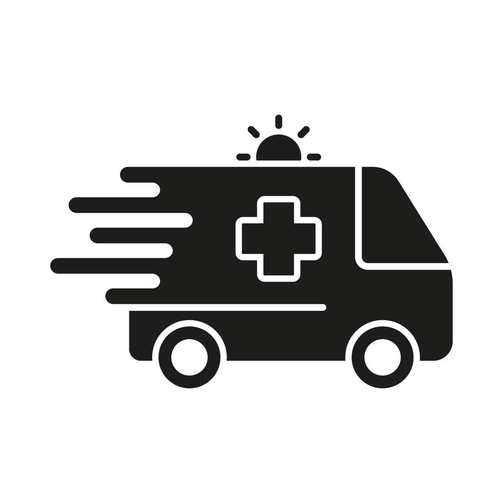 Ambulance Silhouette Icon. Fast Paramedic's Transport for First Aid Service Symbol. Emergency Car Glyph Pictogram. Urgent Medical Help Icon. Patient Transportation. Isolated Vector Illustration.