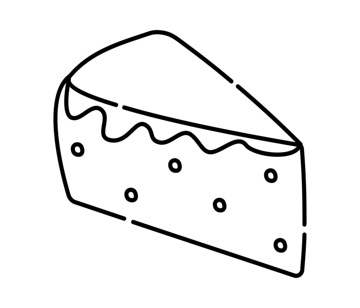 Piece of cake black and white vector line illustration, creamy pie icon
