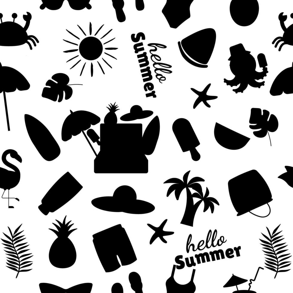 Summer silhouette pattern cartoon elements flat style vector