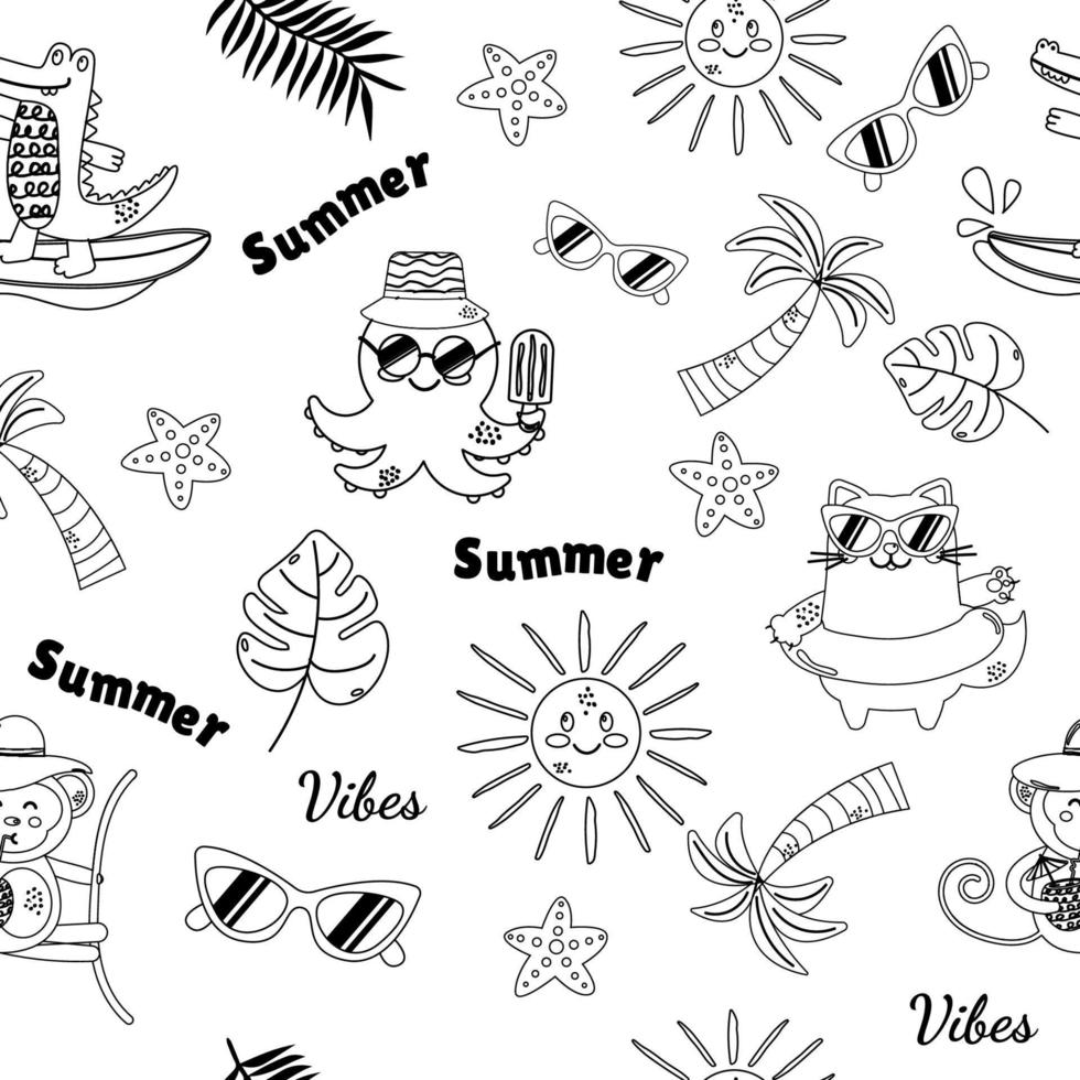 Summer outline pattern cartoon animal vector