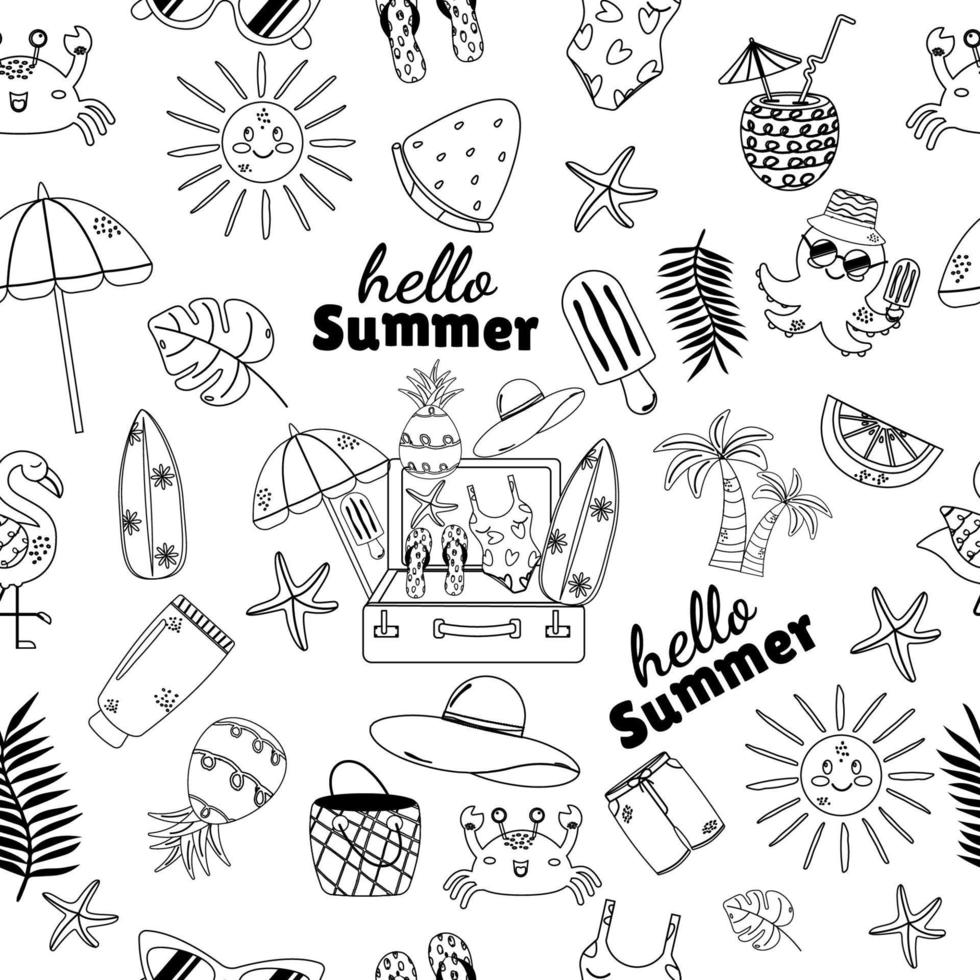 Summer outline pattern cartoon elements vector