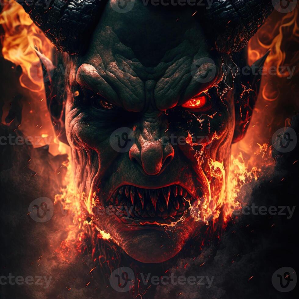 illustration portrait of satan in hell made with photo