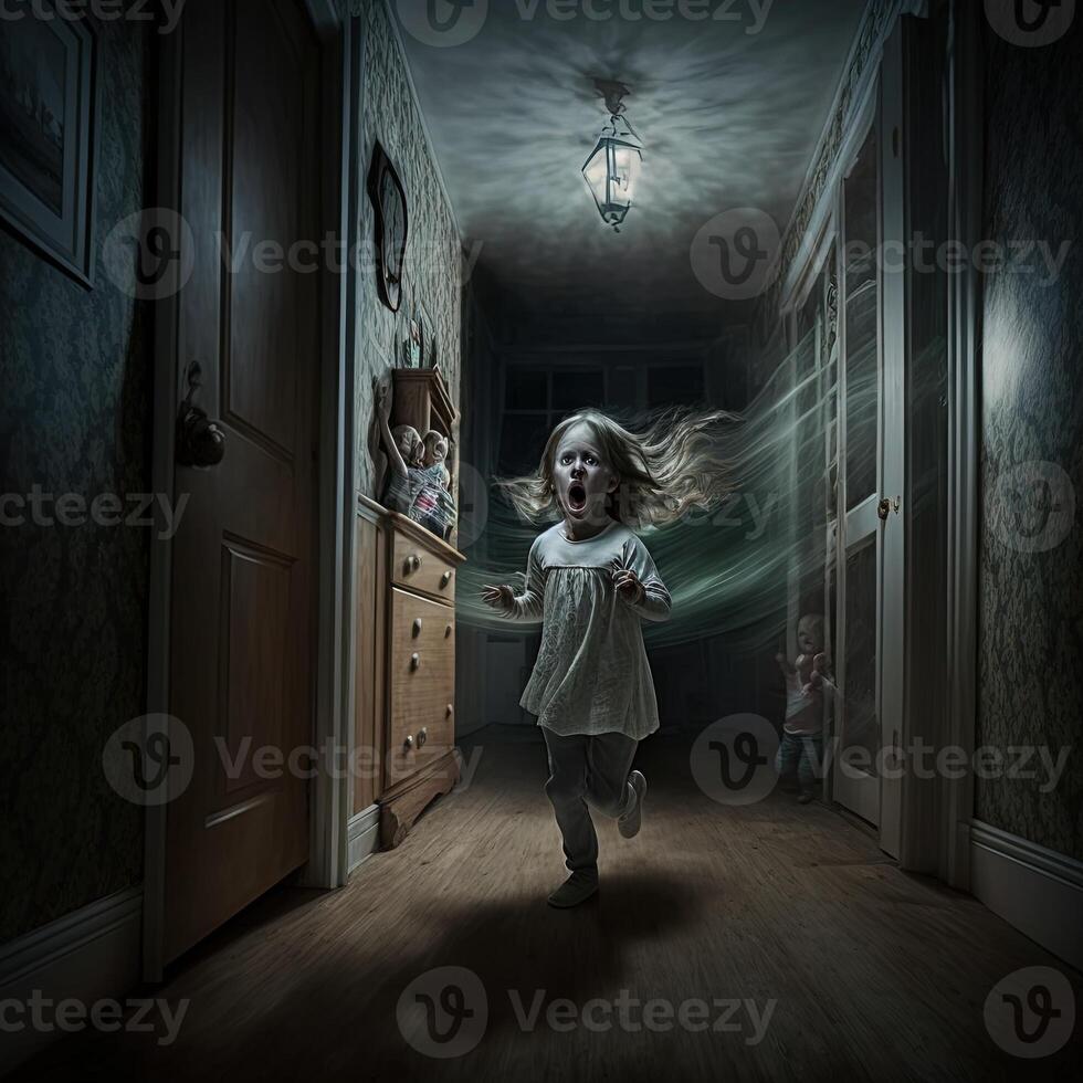 illustration poltergeist in a house made with photo