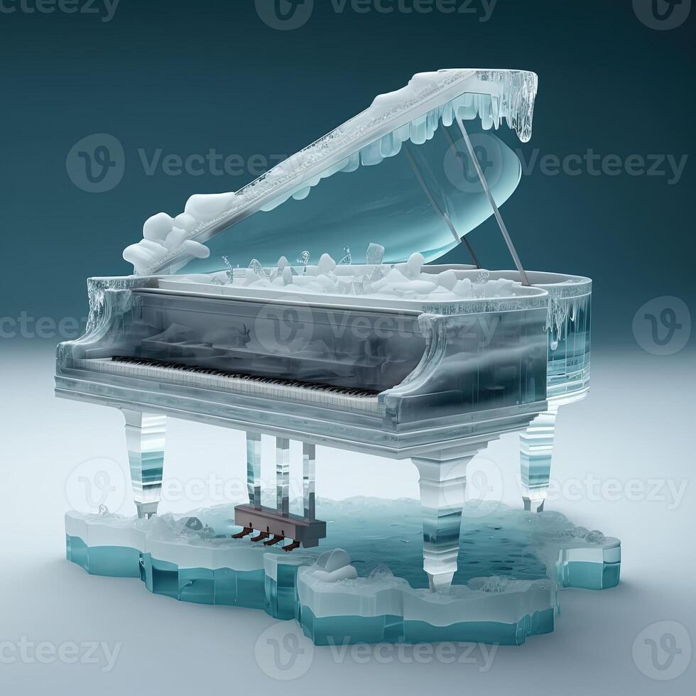 illustration piano made of ice made with photo