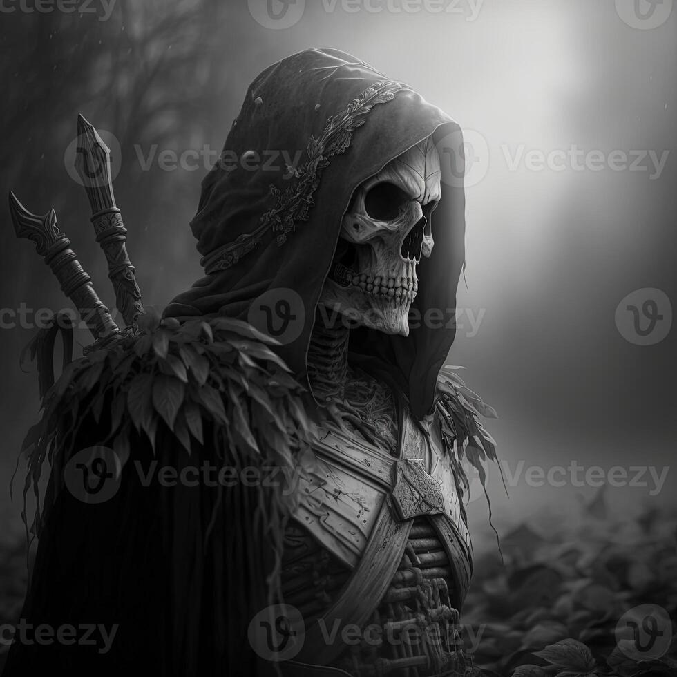 illustration portrait of skeleton warrior made with photo