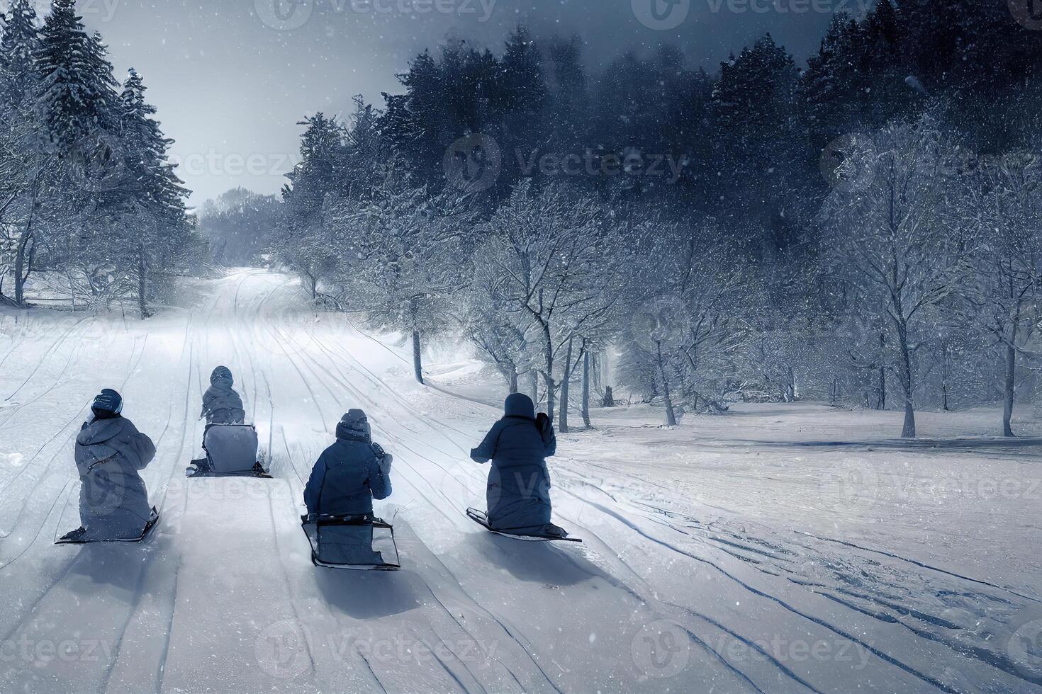 illustration sledding in winter made with photo