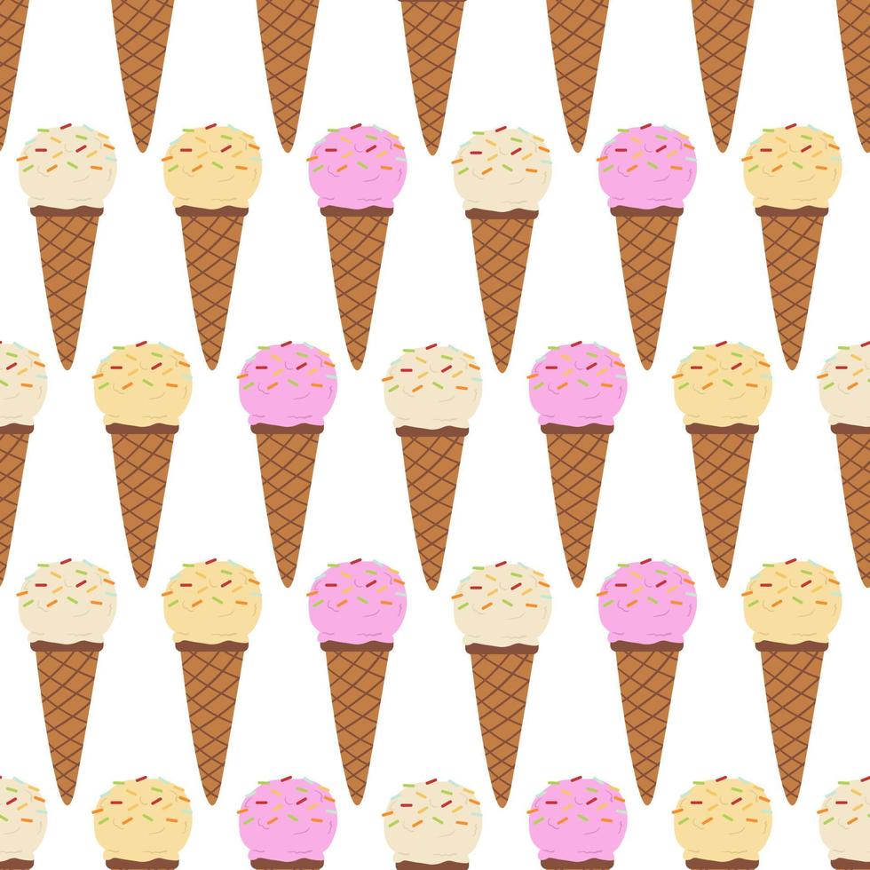 Seamless Ice Cream Pattern. Ice cream in a waffle cone. vector