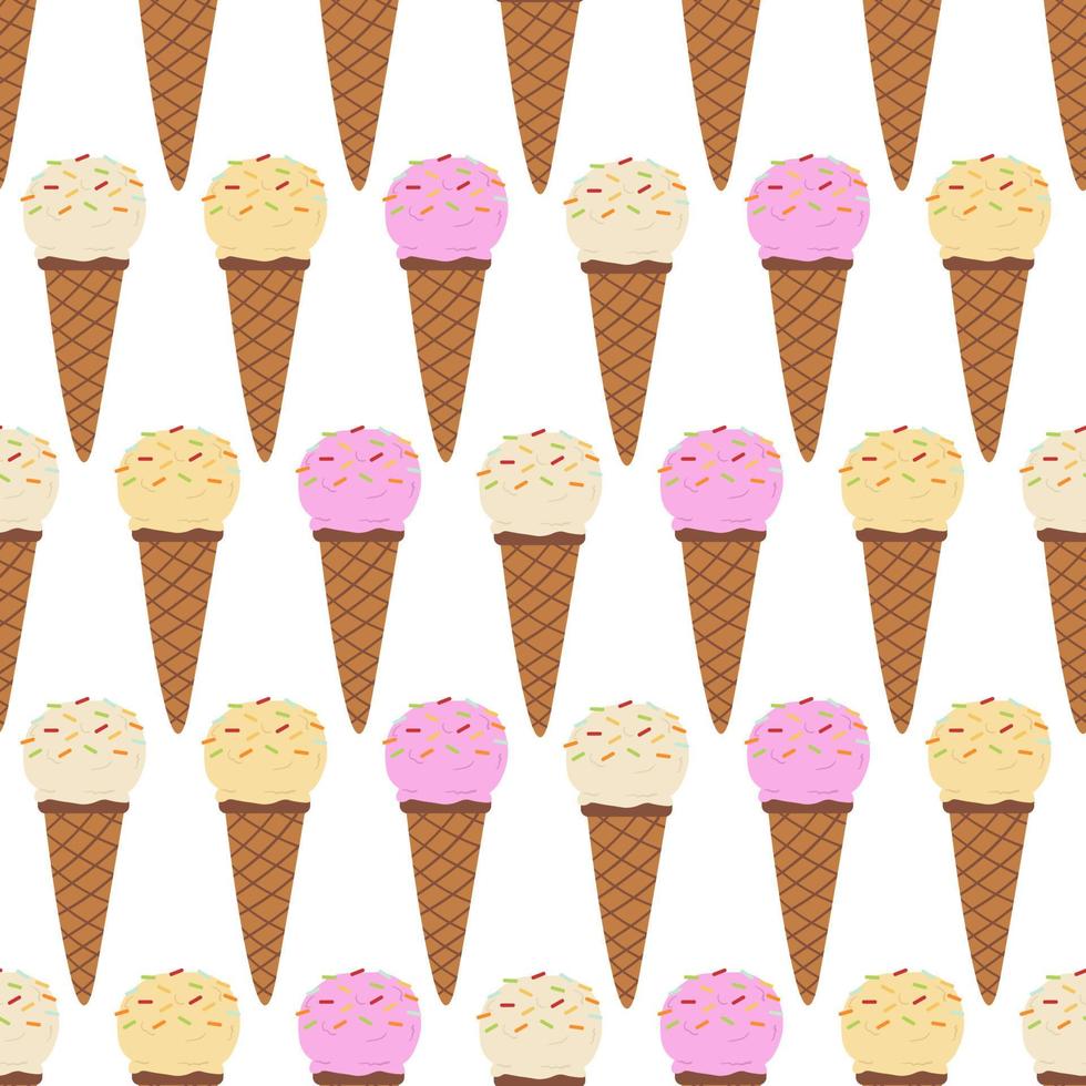 Seamless Ice Cream Pattern. Ice cream in a waffle cone. vector