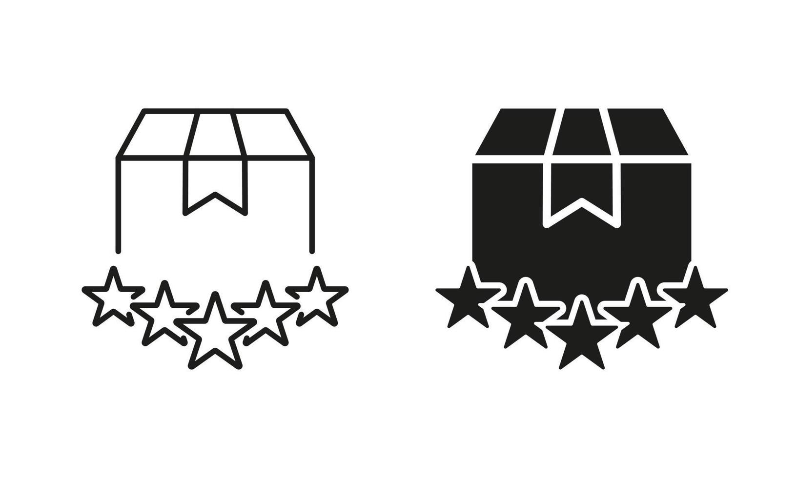 Five Stars Positive Evaluate of Delivery Silhouette and Line Icon Set. Customer Satisfaction, Top Quality Shipping Pictogram. Success Feedback Sign. Editable Stroke. Isolated Vector Illustration.