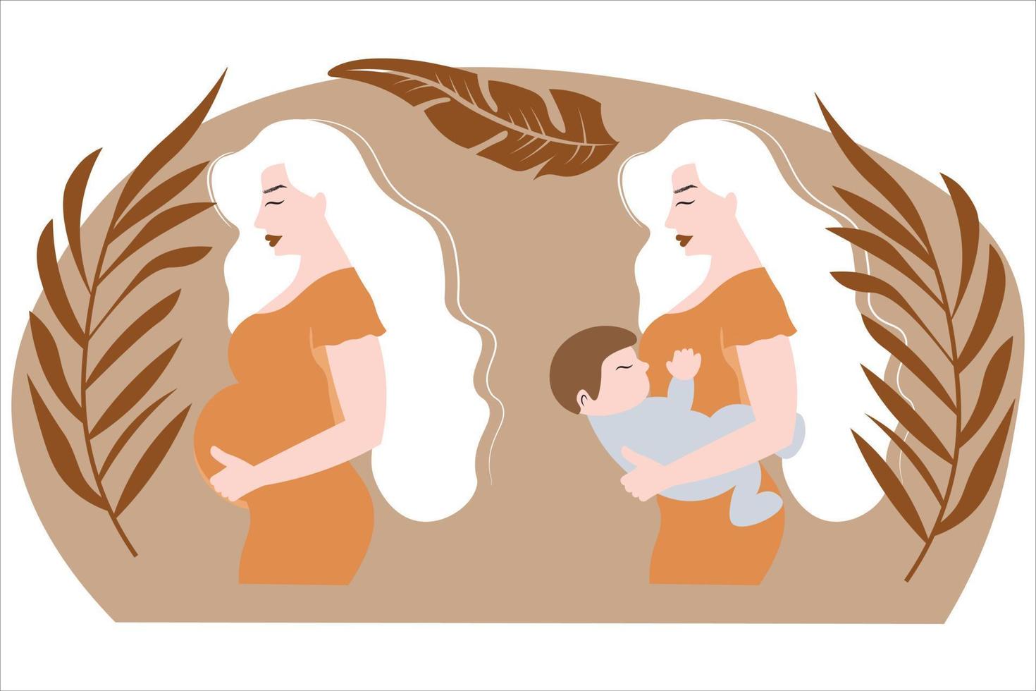 embarazada mujer y con bebé icono vector, ilustración vector