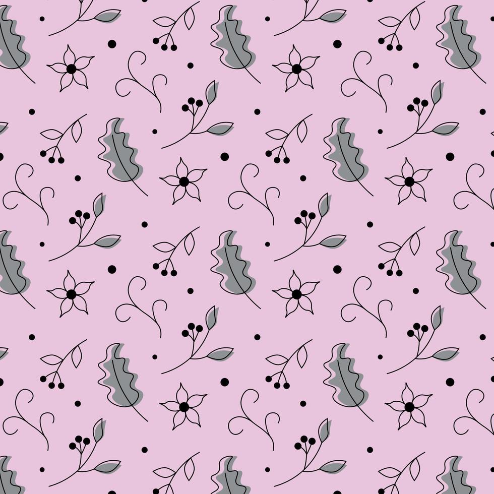 Pink square background with floral pattern, seamless pattern, combination of pink and gray colors vector