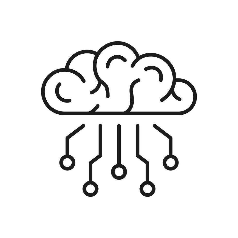 Human Brain with Circuit, Digital Technology Concept Black Line Icon. Tech Science Linear Pictogram. Artificial Intelligence Symbol on White Background. Editable Stroke. Isolated Vector Illustration.
