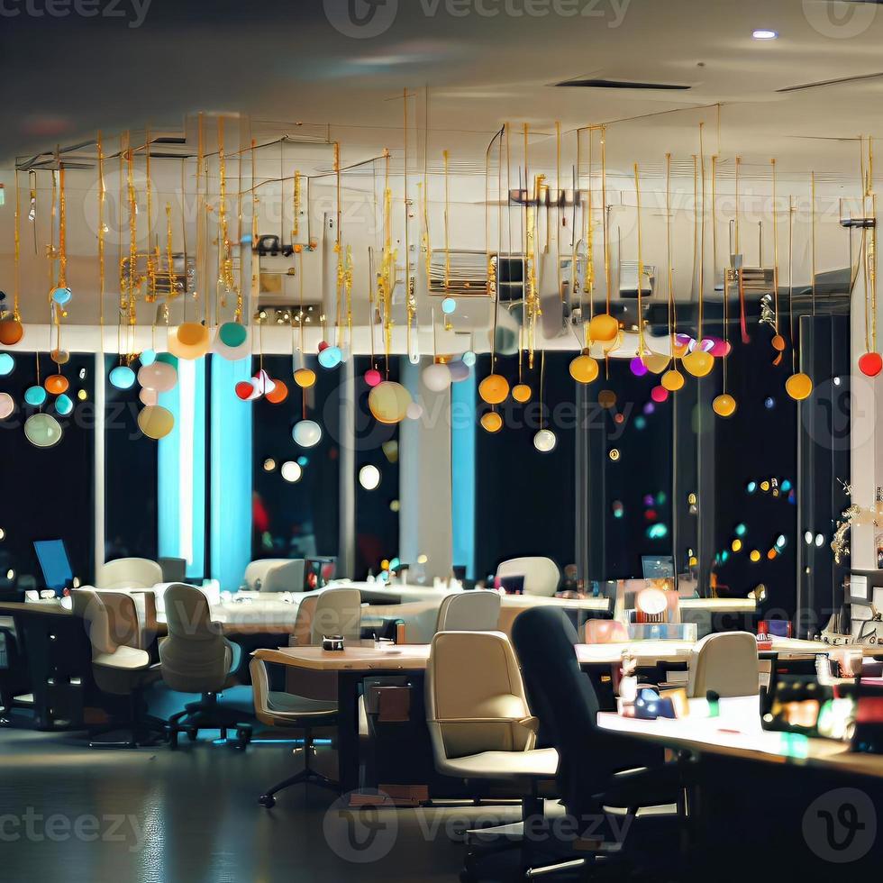 An office party is a festive occasion that brings coworkers together to unwind and socialize, often featuring food, drinks, and entertainment. photo