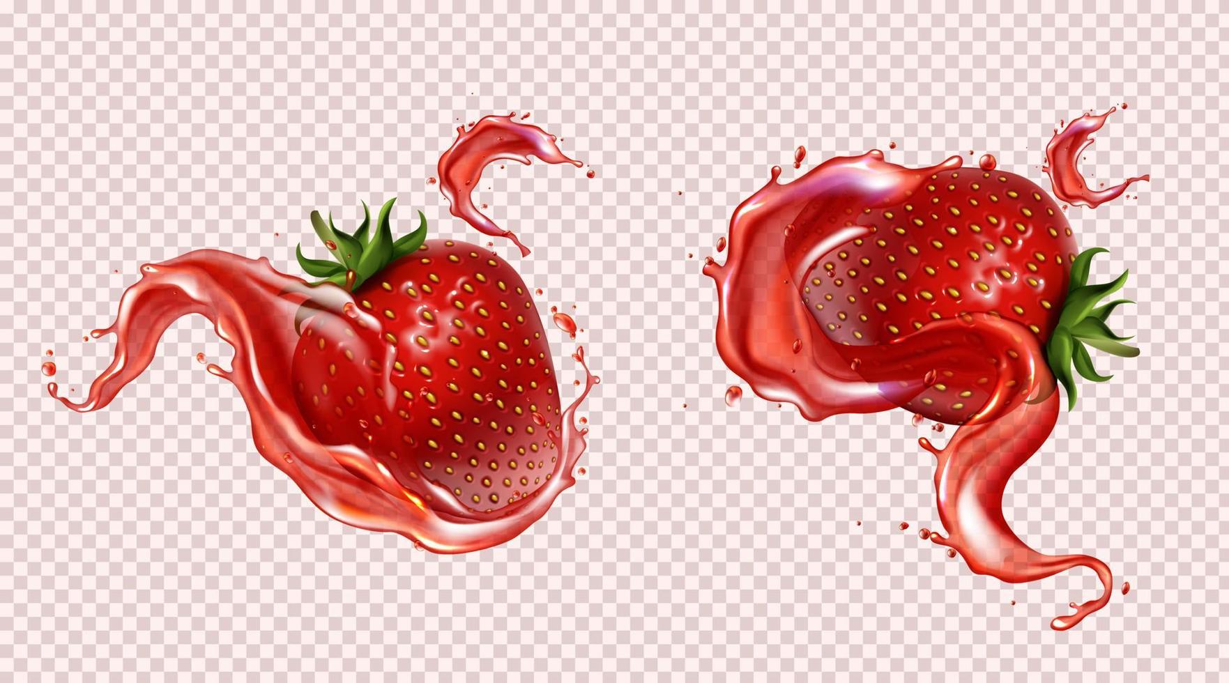 Strawberry with juice splash, realistic isolated vector
