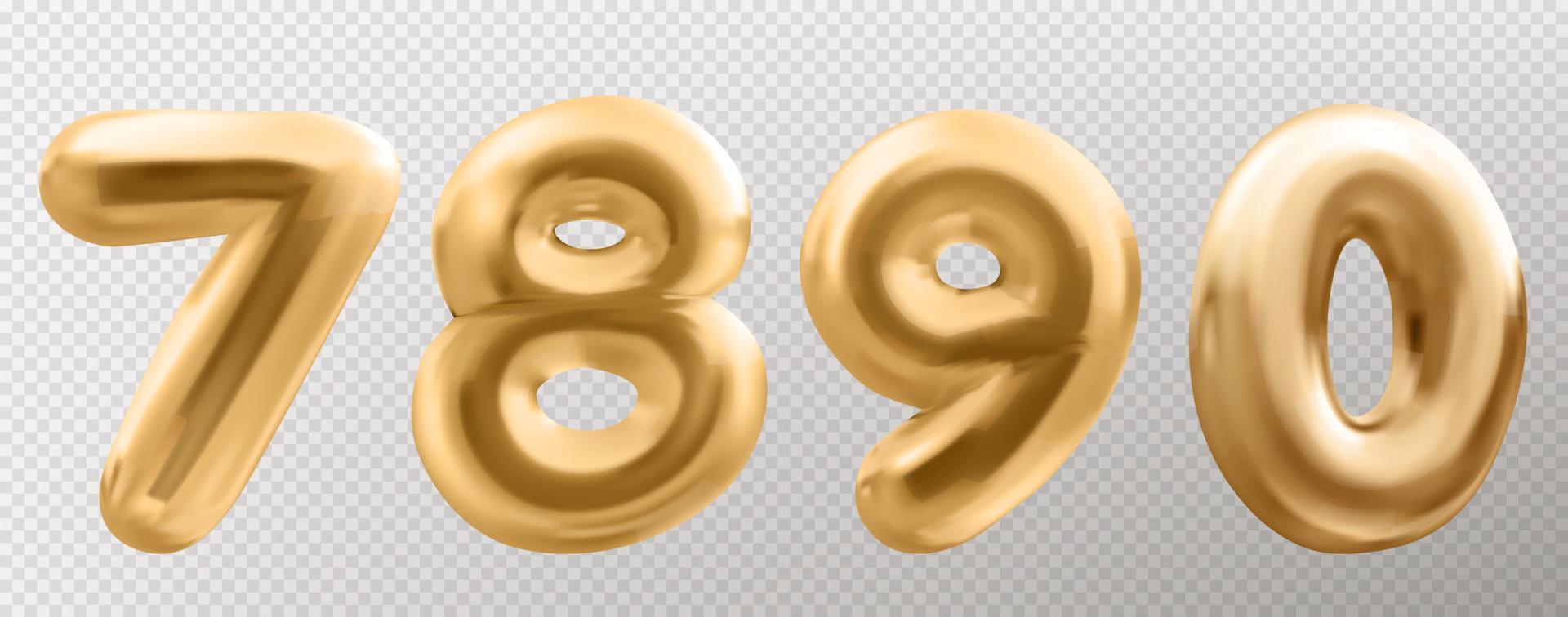 3d gold balloon number font, realistic metal type vector