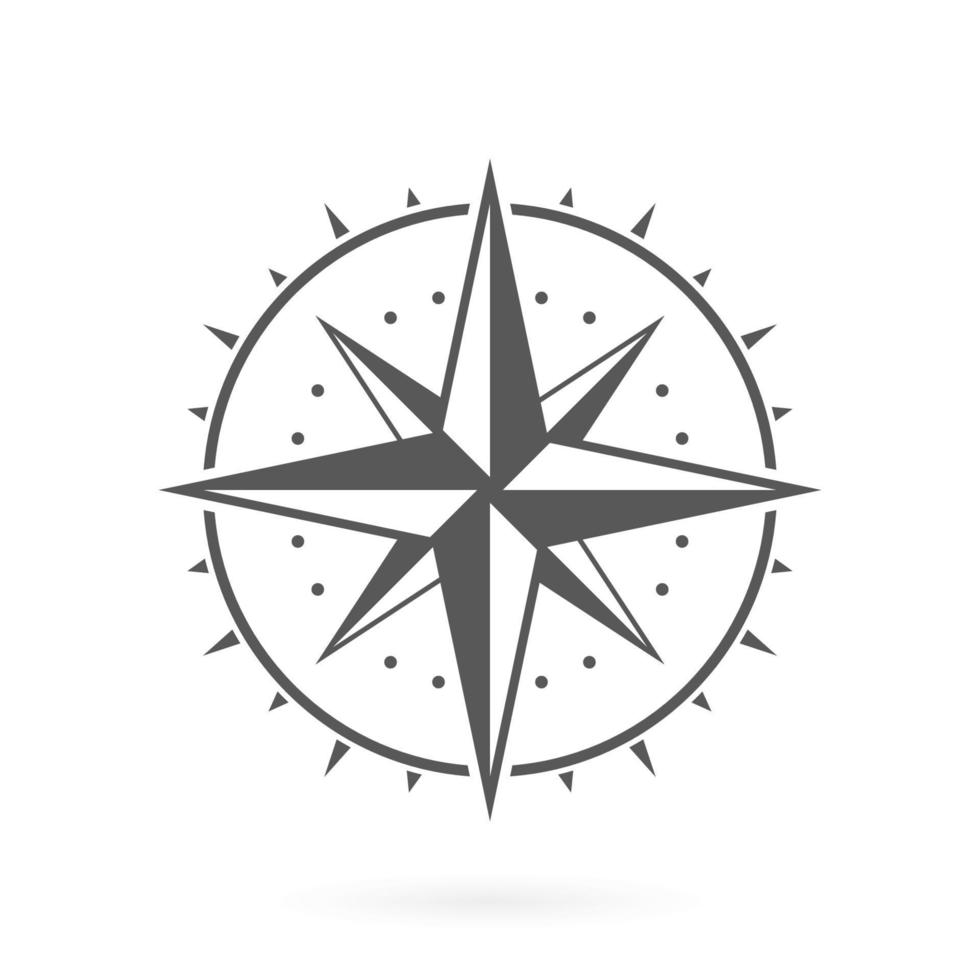 Rose Wind Navigation Retro Equipment Sign. Adventure Direction Arrow to North South West East Orientation Navigator Modern Glyph Pictogram. Compass Map Silhouette Icon. Isolated Vector Illustration.