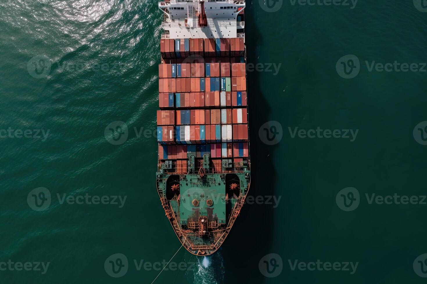 Container ship carrying container in sea, aerial view. Cargo maritime ship. Logistic concept. Created with photo