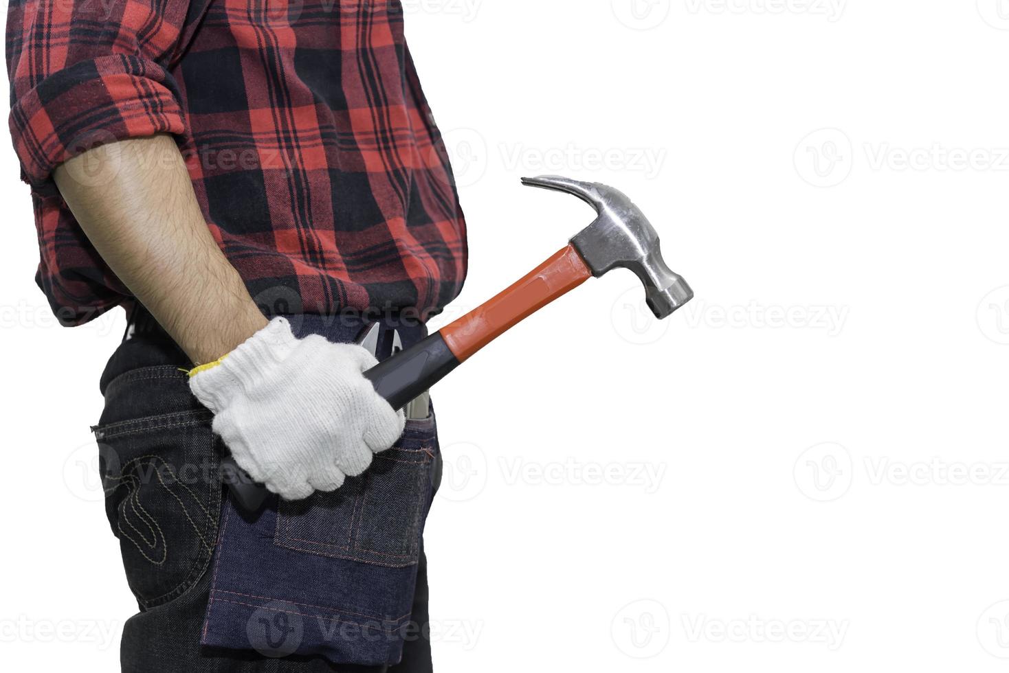 Technician wear helmet with Wrench in hand isolate on white background,Thailand people,Labor day concept photo