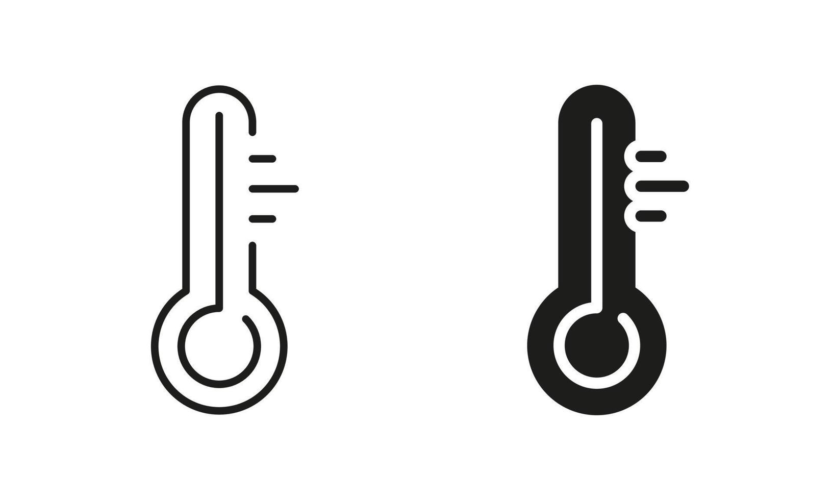 Thermometer Line and Silhouette Icon Set. Temperature Measurement Tool. Control Degree Instrument in Celsius or Fahrenheit Symbol Collection on White Background. Isolated Vector Illustration.