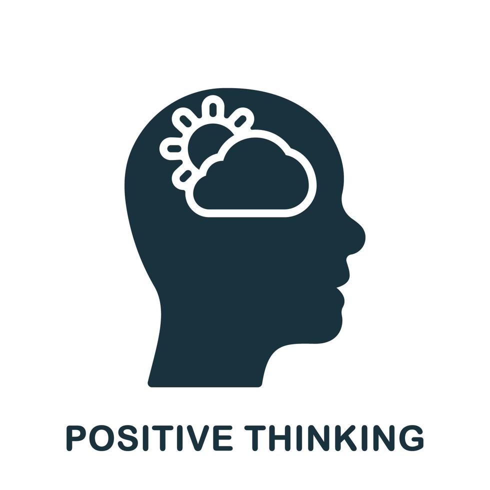Inspiration and Positive Thinking Silhouette Icon. Sun in Human Head Optimistic Good Emotion Glyph Pictogram. Mental Health Solid Sign. Intellectual Process Symbol. Isolated Vector Illustration.