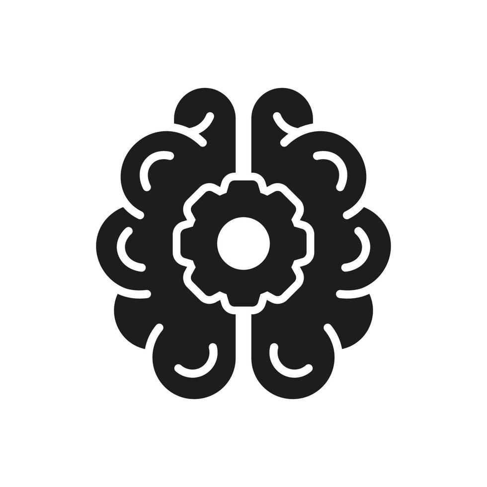 Smart Innovation Solid Pictogram. Human Brain with Gear Black Silhouette Icon, Engineering Concept. Technical Solution Symbol on White Background. Isolated Vector Illustration.