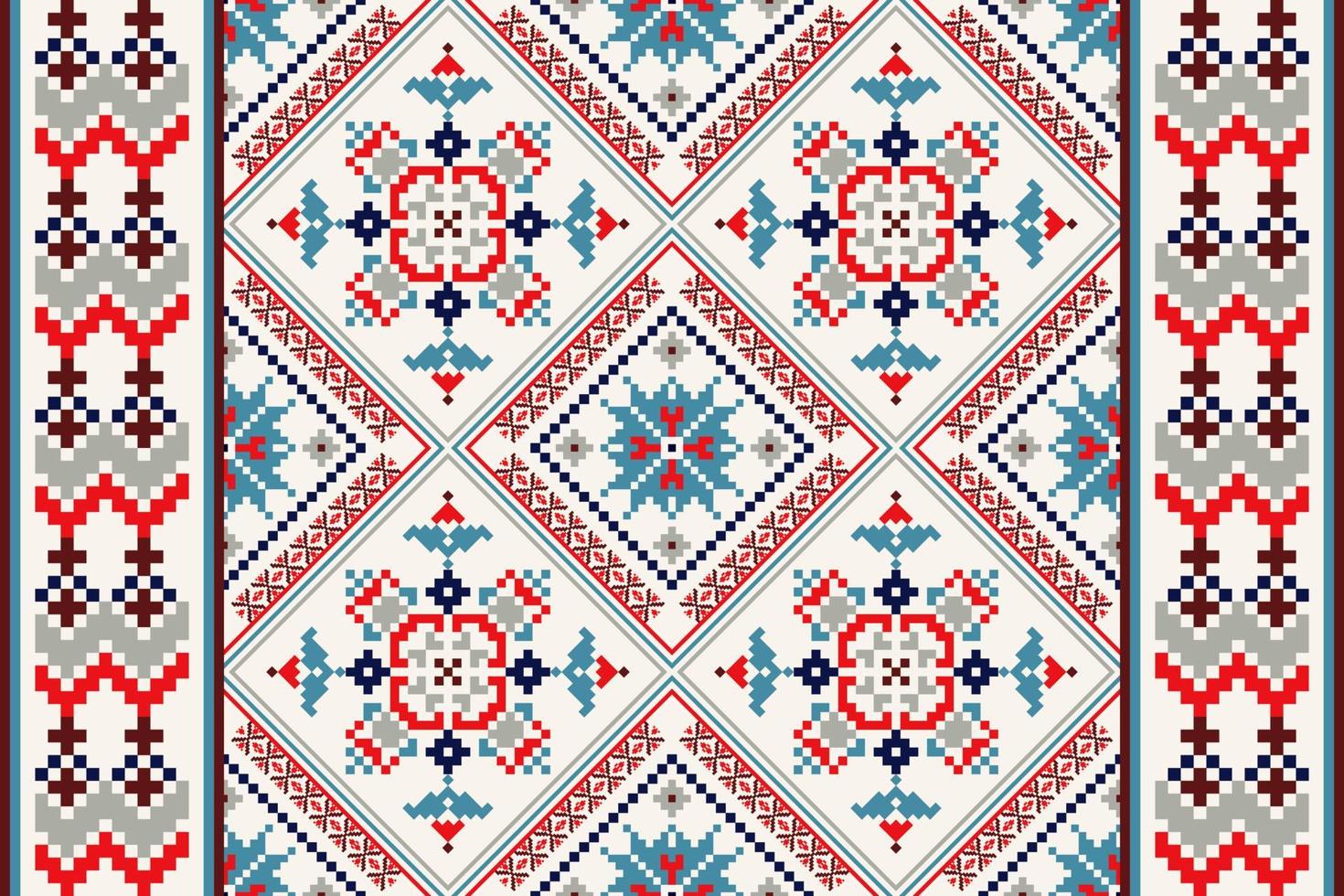 Floral Cross Stitch Embroidery on white background.geometric ethnic oriental pattern traditional.Aztec style abstract vector illustration.design for texture,fabric,clothing,wrapping,carpet,scarf,print