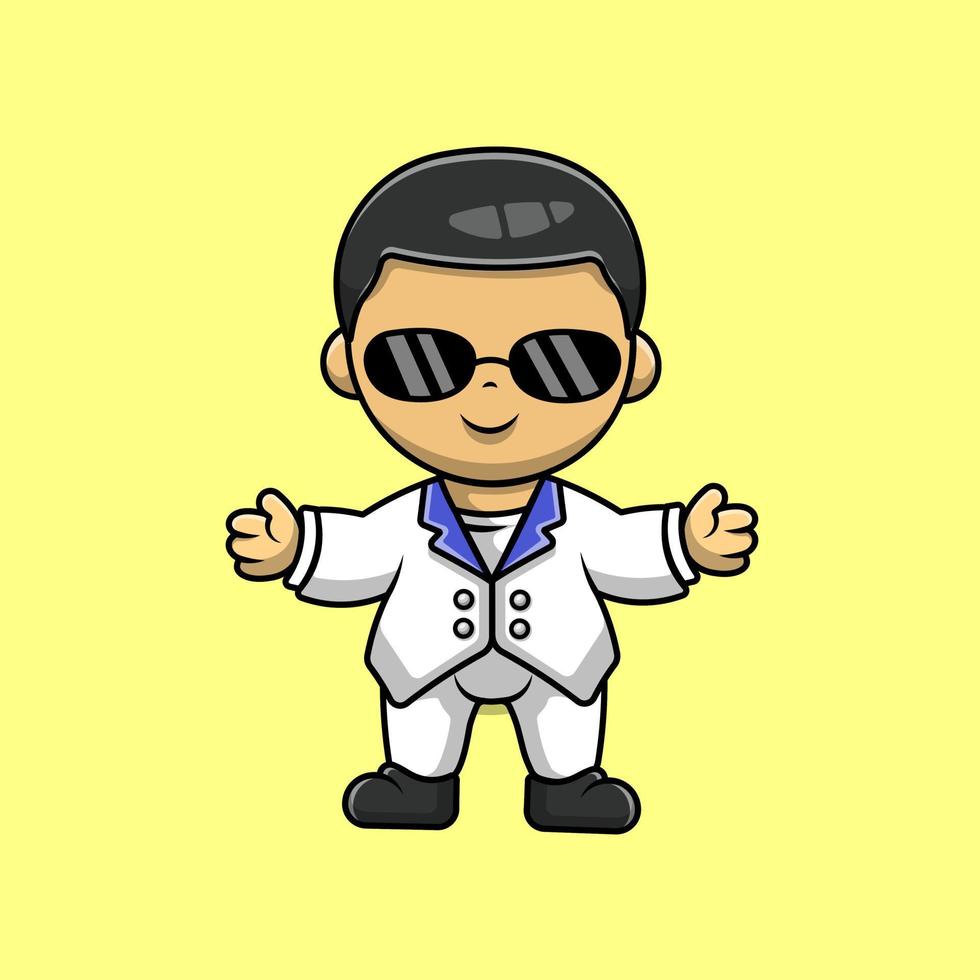 Cute Rich Boy Business man Cartoon Vector Icons Illustration. Flat Cartoon Concept. Suitable for any creative project.