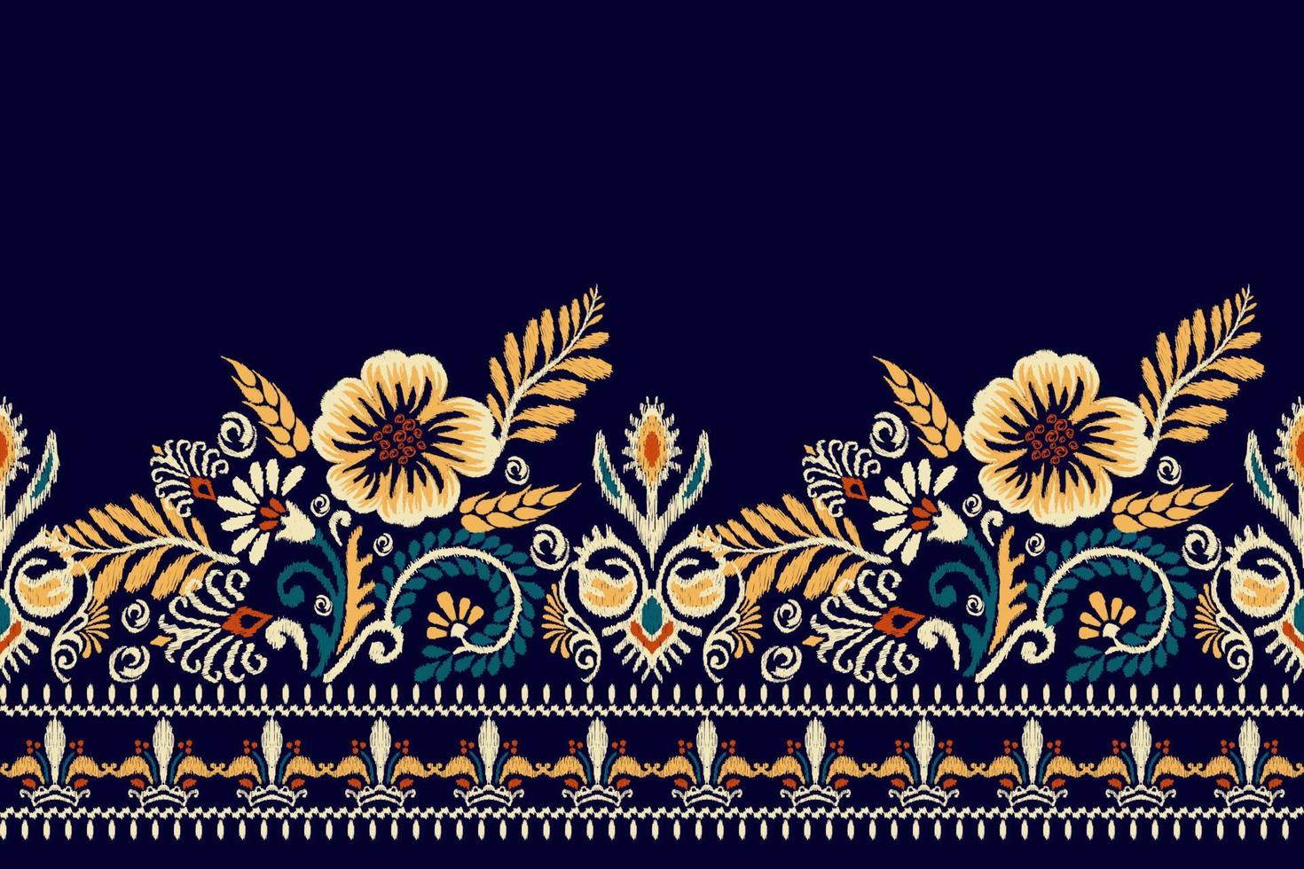 Ikat floral paisley embroidery on black background.Ikat ethnic oriental pattern traditional.Aztec style abstract vector illustration.design for texture,fabric,clothing,wrapping,decoration,sarong,print