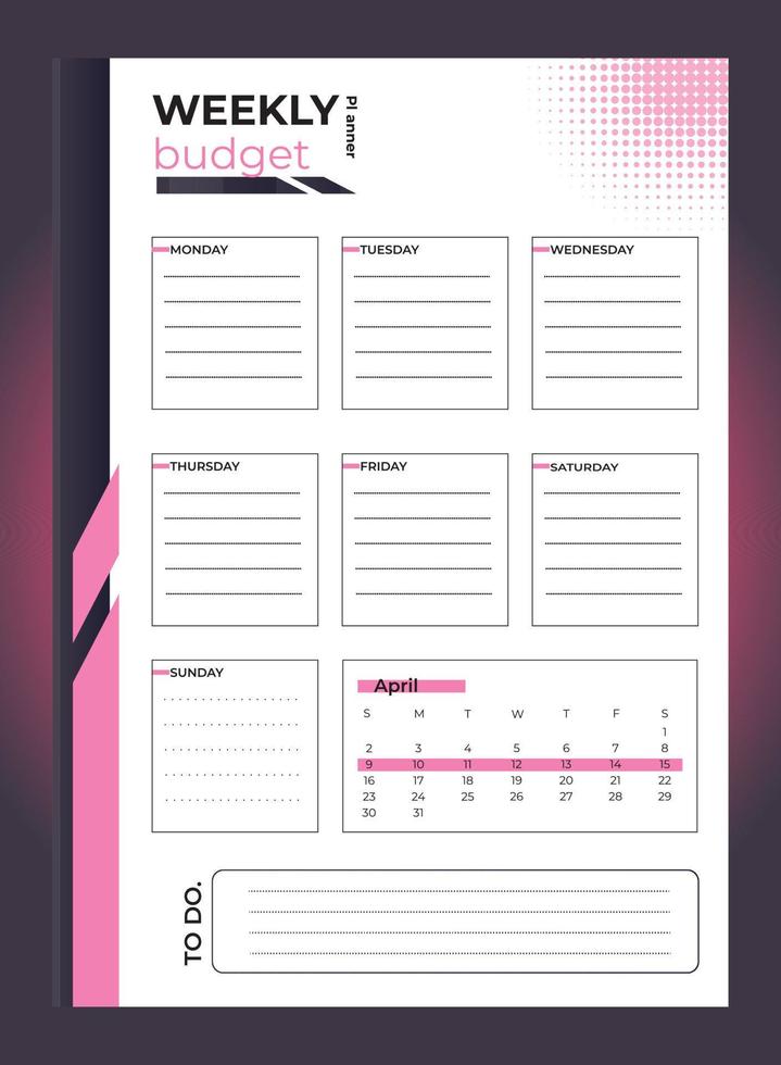 WEEKLY Budget Planner vector