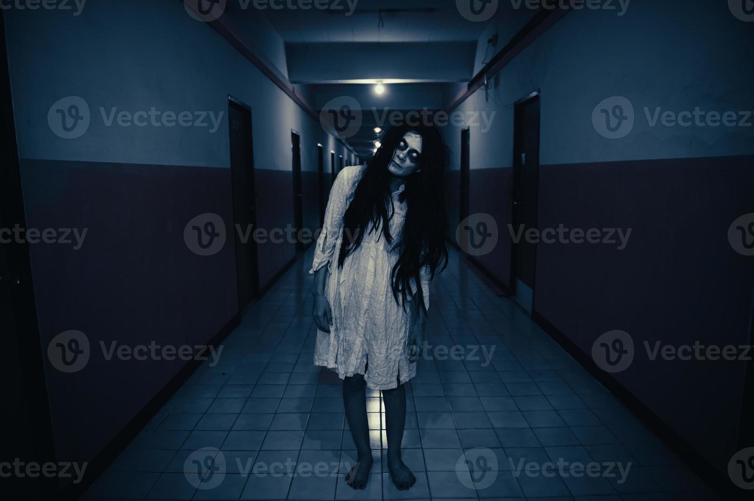 Portrait of asian woman make up ghost,Scary horror scene for background,Halloween festival concept,Ghost movies poster,angry spirit in the apartment photo