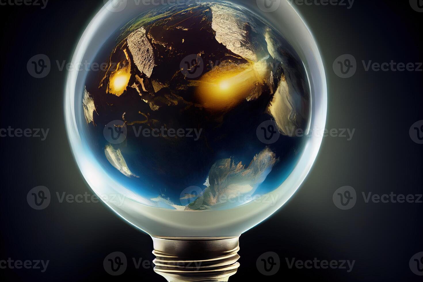 illustration of the planet earth in a light bulb photo