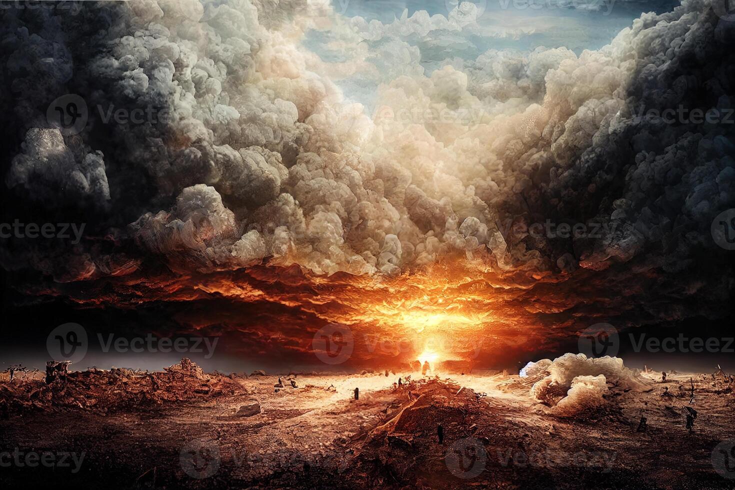 ilustración de un destruido tierra con ardiente cielo foto