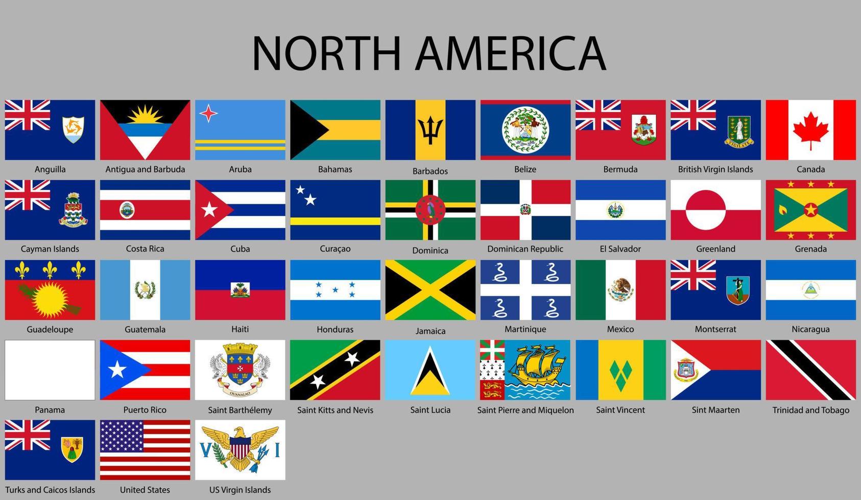 todas banderas de norte America. vector