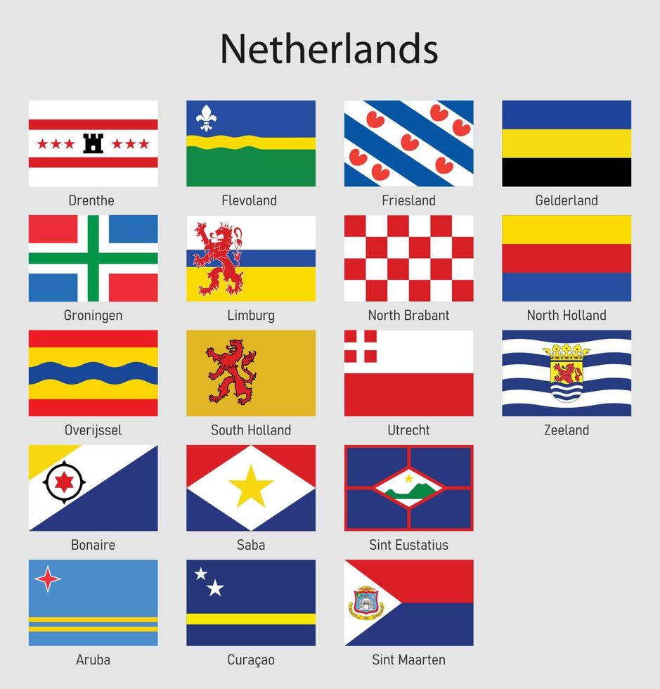 Flags of the provinces of Netherlands, All Dutch regions flag co vector