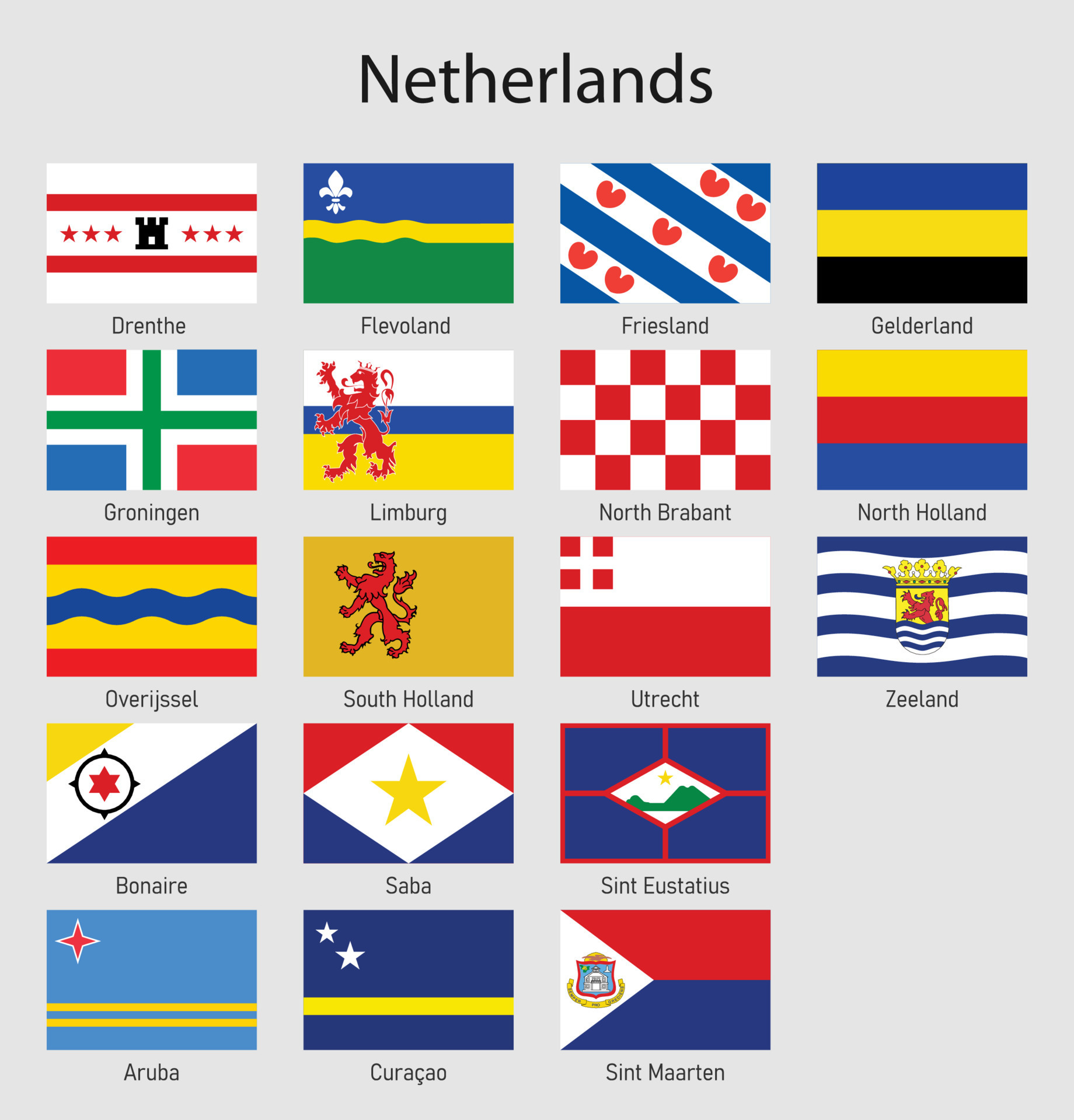 Flags of the provinces of Netherlands, All Dutch regions flag co