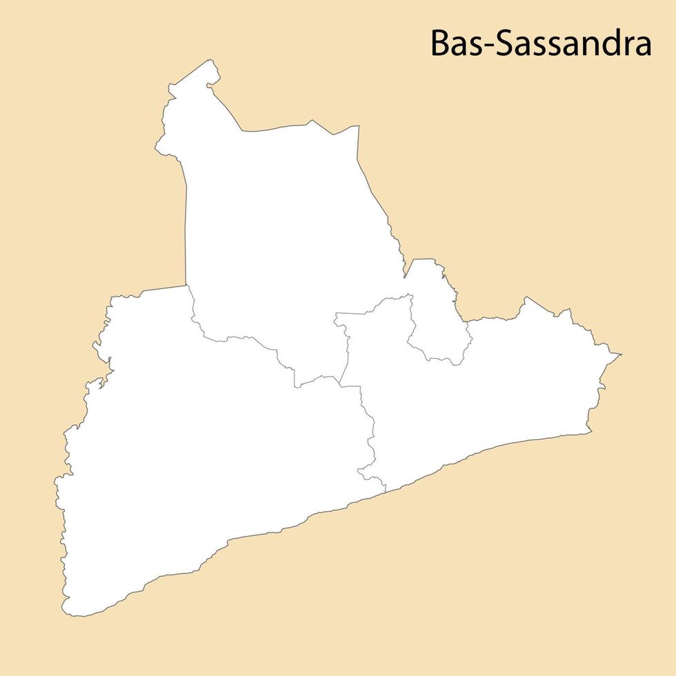 High Quality map of Bas-Sassandra is a region of Ivory Coast vector