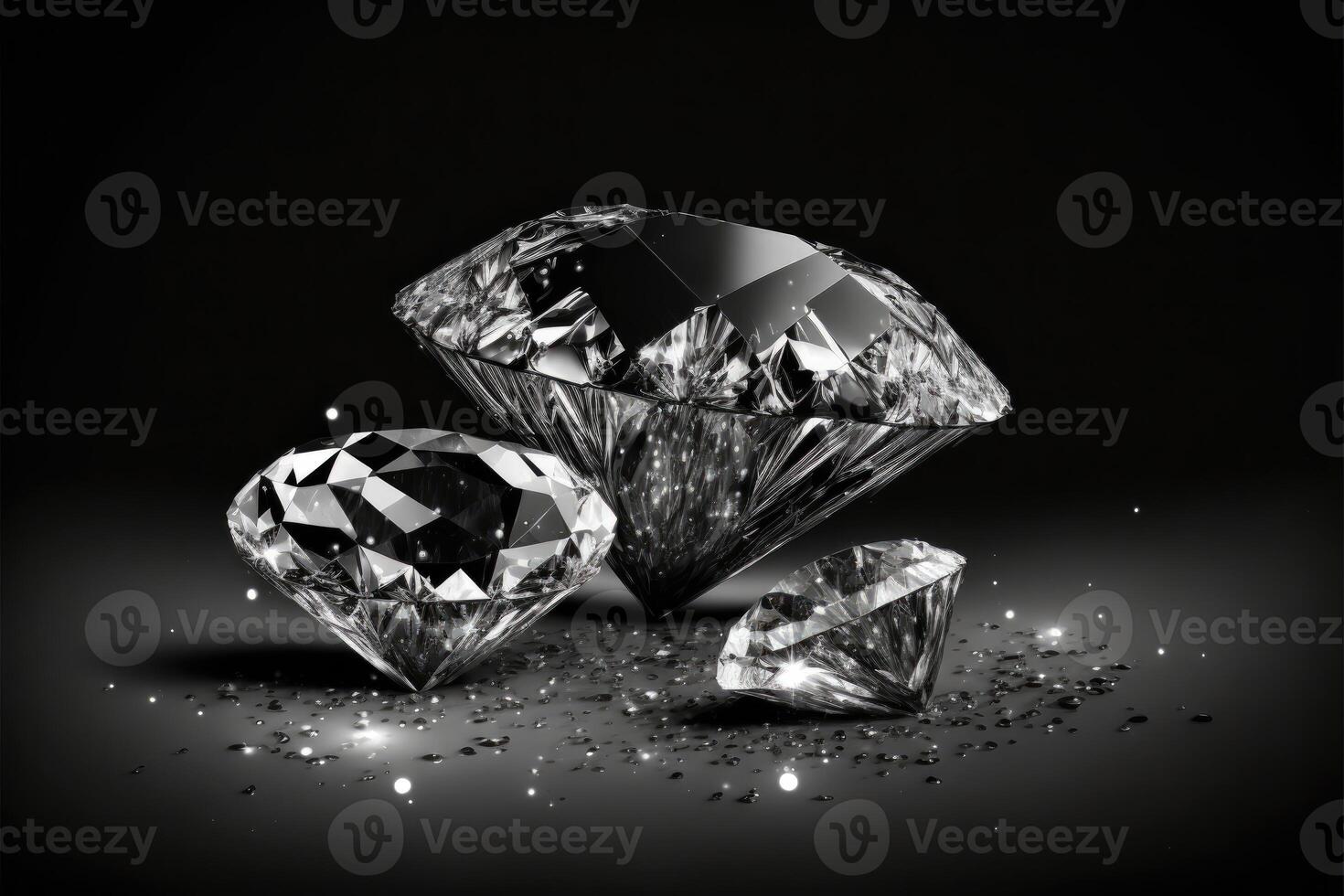 Diamonds gem on black background. Jewelry made with gemstones for banner, designer, jewelry shop. photo