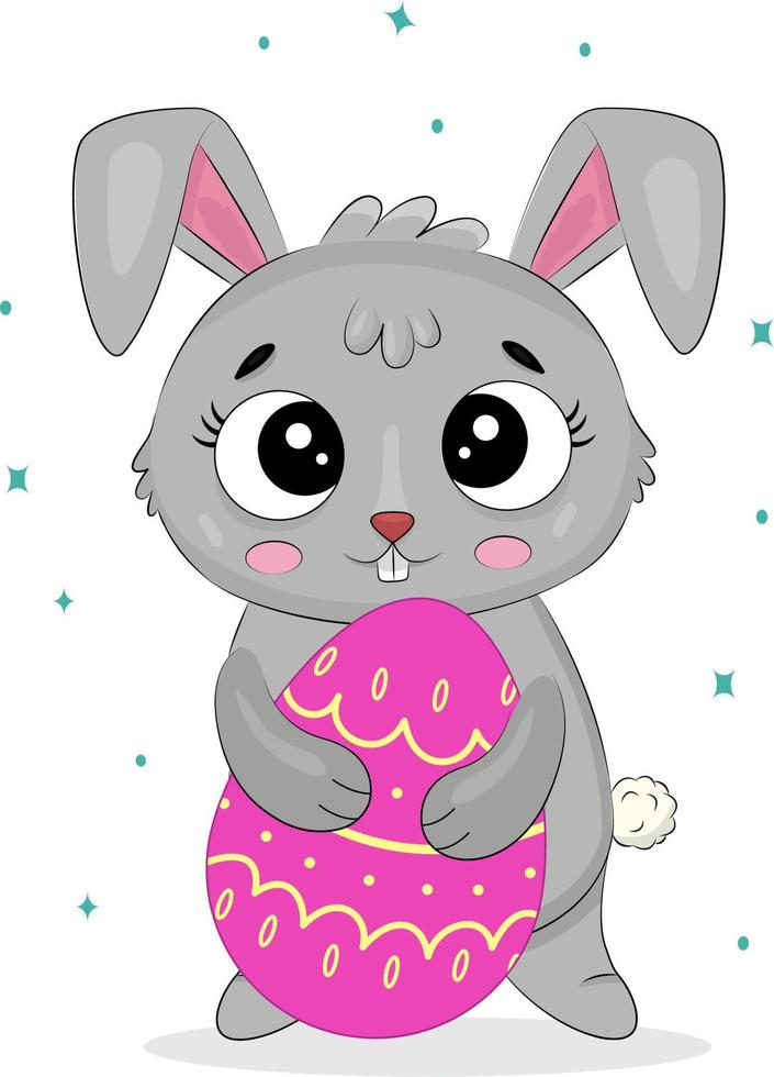 Funny Easter bunny with eggs vector cartoon illustration isolated in the background. Vector illustration.
