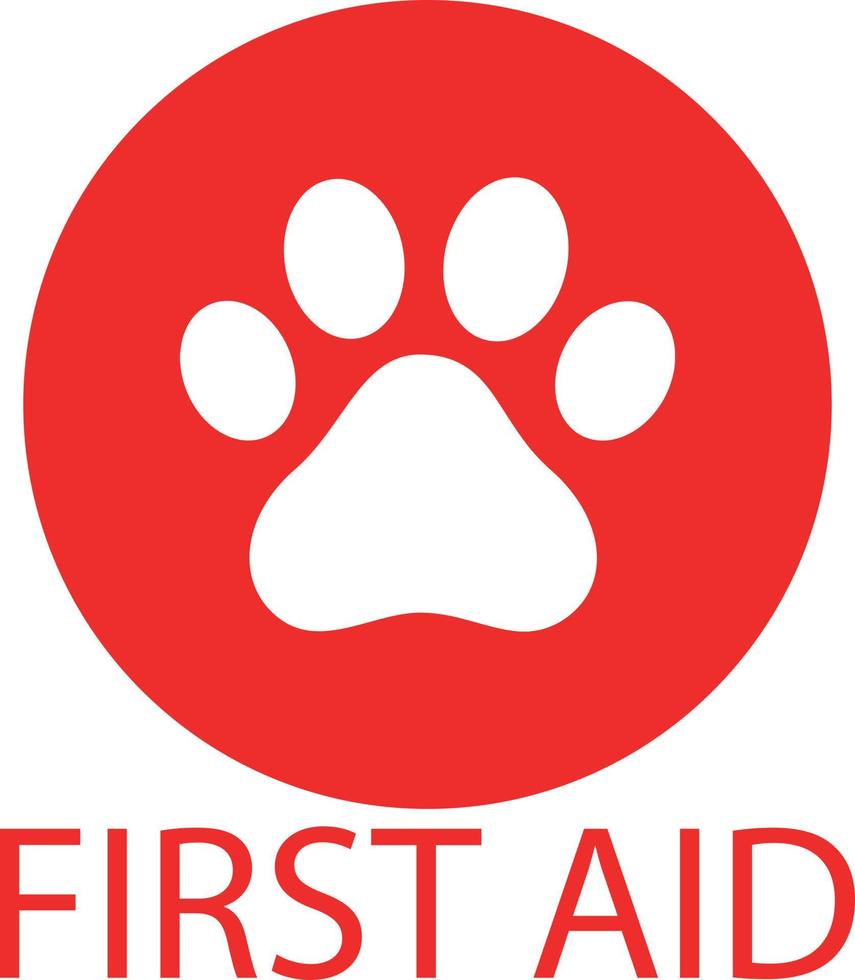 Pet first aid vector illustration. , red round sign with white paw