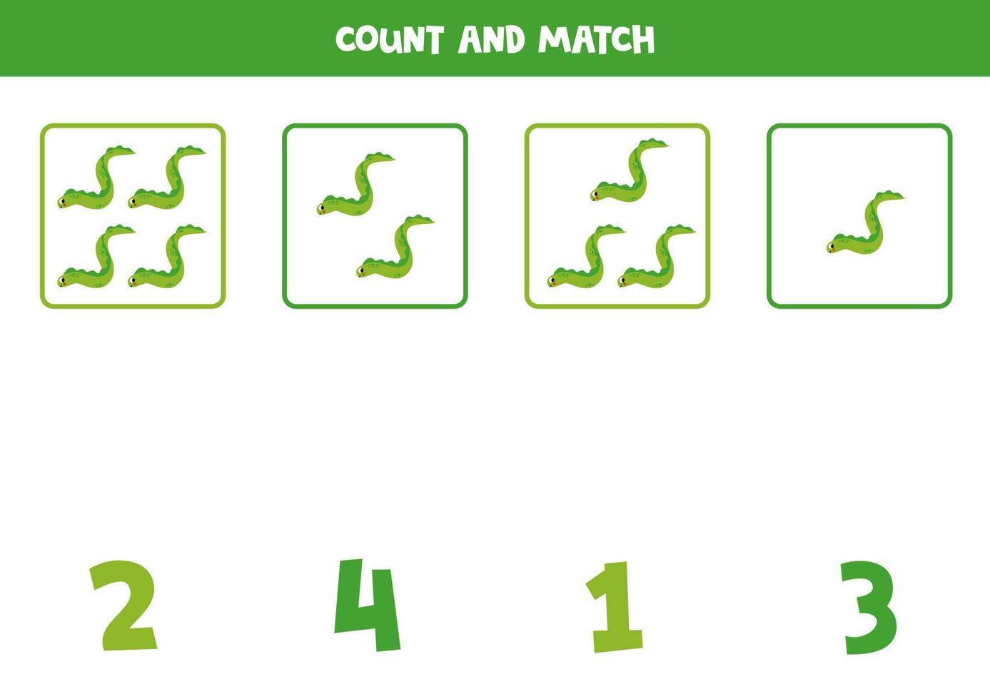 Counting game for kids. Count all sea eels and match with numbers. Worksheet for children. vector