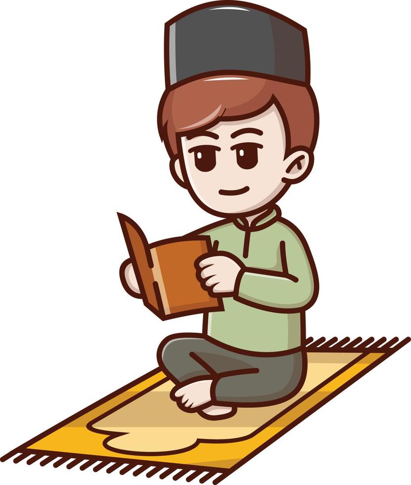 Boy reading quran in ramadhan vector