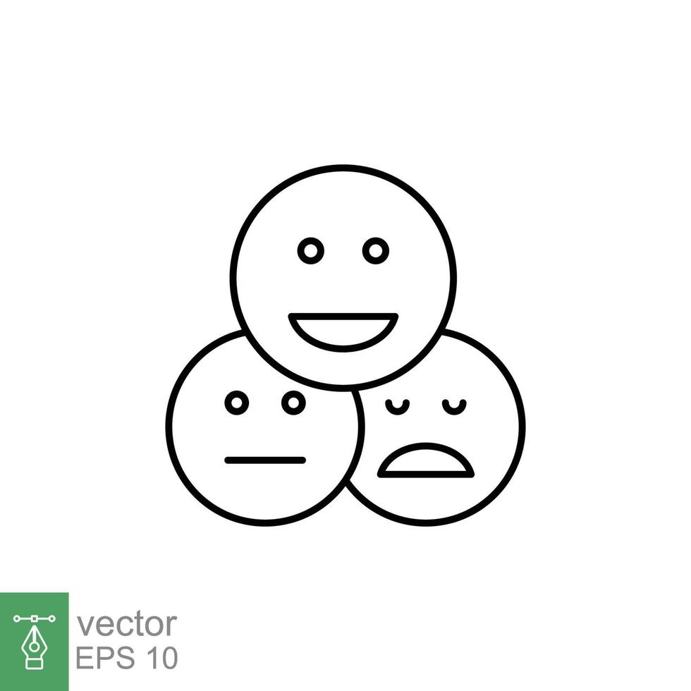 cara emoticon línea icono colocar. testimonios y cliente relación administración concepto. sencillo contorno estilo. vector ilustración aislado en blanco antecedentes. eps 10