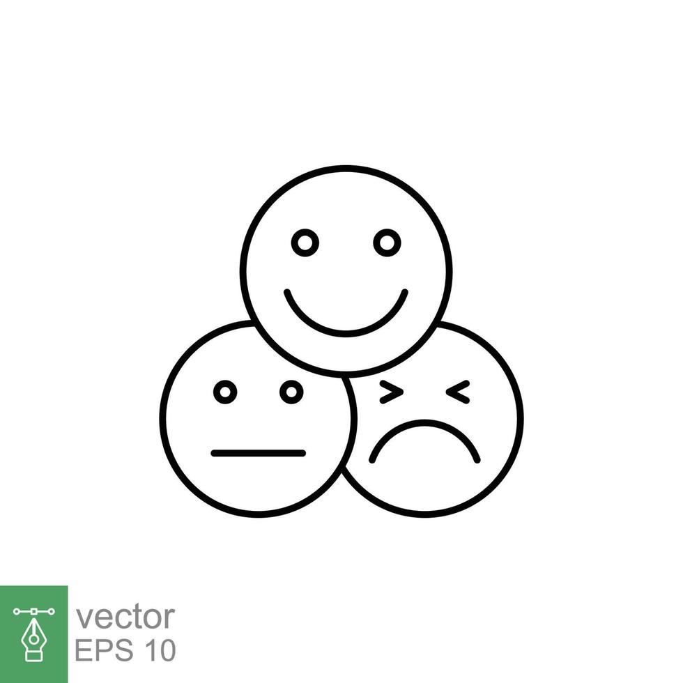 cara emoticon línea icono colocar. testimonios y cliente relación administración concepto. sencillo contorno estilo. vector ilustración aislado en blanco antecedentes. eps 10