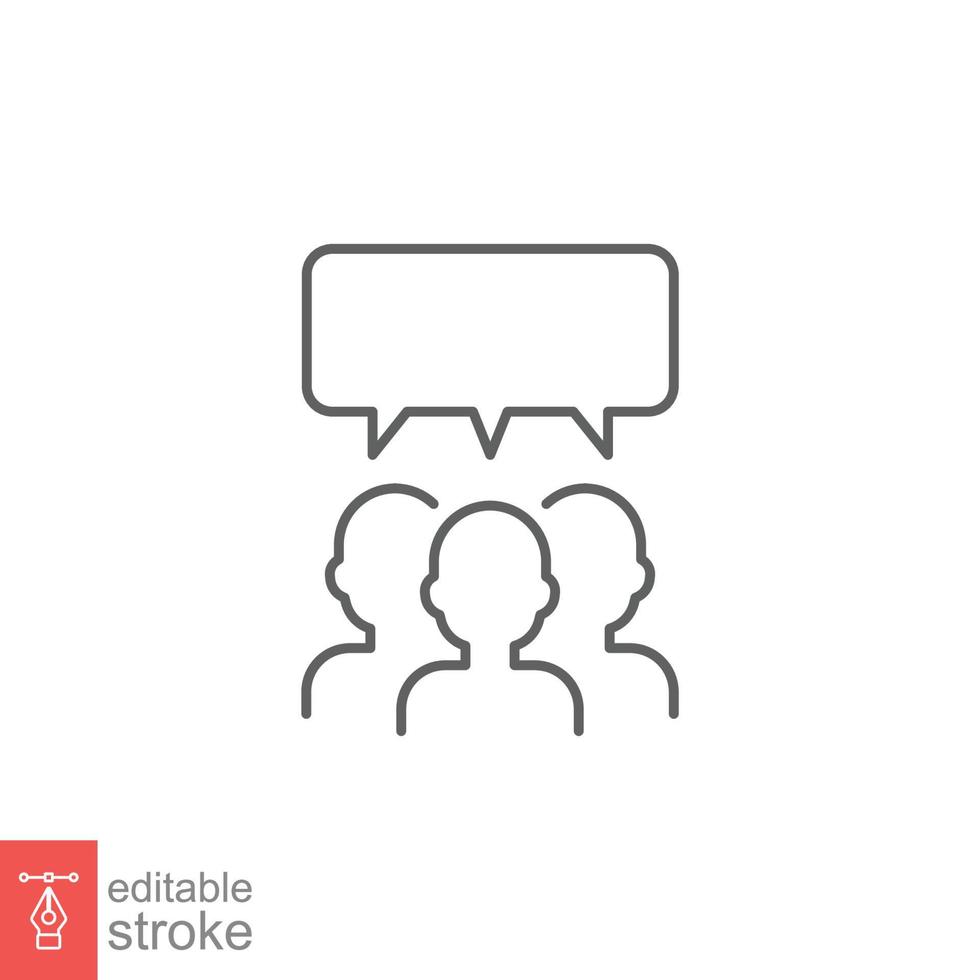 Forum discussion line icon. Meeting, business group, people, social communication concept. Simple outline style. Vector illustration isolated on white background. Editable stroke EPS 10.