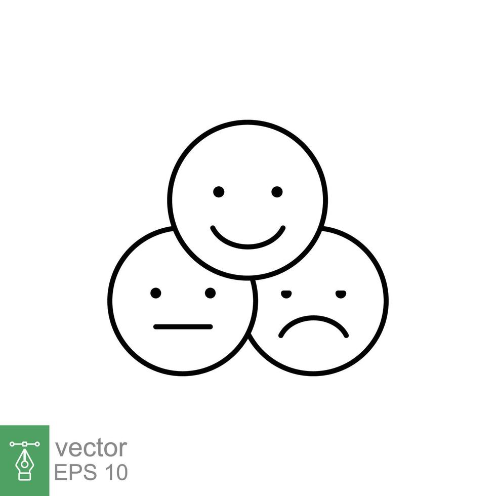 Face emoticon line icon set. Testimonials and customer relationship management concept. Simple outline style. Vector illustration isolated on white background. EPS 10.